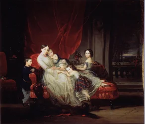 ""Retrato de la Gran Duquesa María Nikolaievna de Rusia (1819-1876) con cuatro de sus hijos (Marie, Nicolas, Eugenie y Eugene bebe)"" Pintura de Christina Robertson (1796-1854) 1849 Museo Estatal Ruso, San Petersburgo