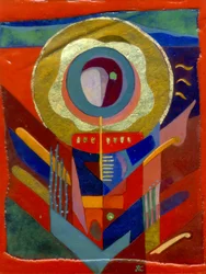 Ángel rojo, c. 2005 (temple al huevo sobre panel gessoed con pan de oro)