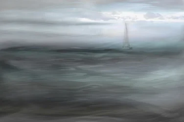 Velero en el océano brumoso