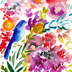 Pájaro floral de colores vivos