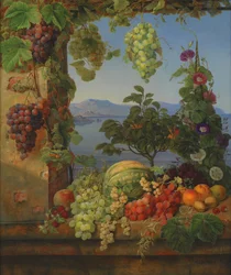 Frutas en un paisaje italiano