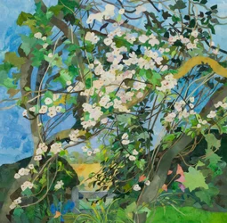 Manzano con rosa, 2015 (collage de papel pintado con acuarela)