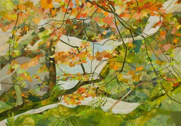 Arroyo Honister de otoño, 2018 (collage de papel pintado con acuarela)