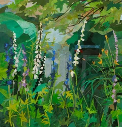 Cornerways Foxgloves, 2025 (collage de papel pintado con acuarela)