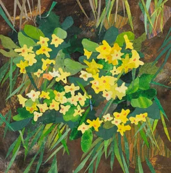 Southolt Primroses, 2025 (collage de papel pintado con acuarela)