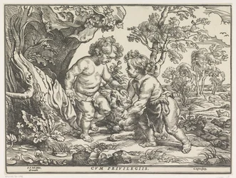 Niño Jesús y Juan el Bautista jugando con el cordero