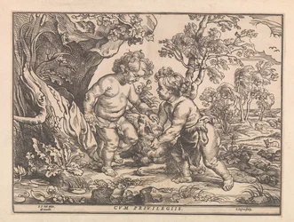 Niño Jesús y Juan el Bautista jugando con el cordero