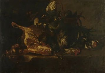 Bodegón con carne y aves muertas