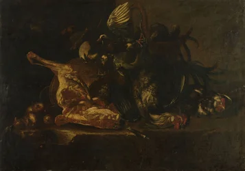 Bodegón con carne y aves muertas