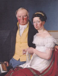 Danés:  Greve Preben Bille-Brahe og hans anden hustru Johanne Caroline, født Falbe Doble retrato del conde Preben Bille-Brahe y su segunda esposa, Johanne Caroline, de soltera Falbe.