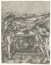 Caín y Abel sacrifican cordero en el altar