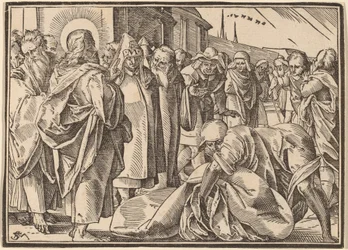 El paralítico sanado por Cristo recoge su camilla