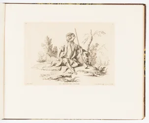 Placa 6, Le Repos de Chasse (El descanso de la caza), Singeries ou différentes actions de la vie humaine représentées par des singes (Payasadas o diferentes acciones de la vida humana representadas por monos)