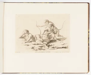 Placa 7, Le Lavement Donné (El enema dado), Singeries ou différentes actions de la vie humaine représentées par des singes (Payasadas o diferentes acciones de la vida humana representadas por monos)