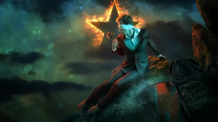 El hombre con los ojos vendados y la estrella en llamas