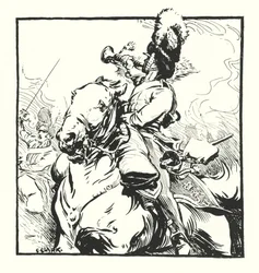 Corneta de los Scots Greys, dibujo para un anuncio de los cigarrillos Greys de Major Drapkin & Co