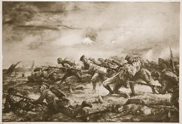 Carga del 4º Batallón canadiense en Ypres (litografía)
