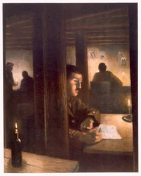 Dentro del cuartel general de la brigada, de Artistas Británicos en el Frente, Continuación del Frente Occidental, 1918
