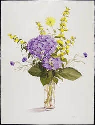 Hortensia Azul con Lisimaquia Amarilla