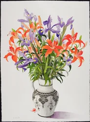 Flores en una Jarra Blanca y Negra