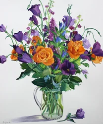 Flores naranjas y púrpuras
