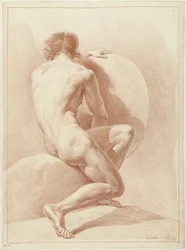 Desnudo masculino sentado, visto desde atrás
