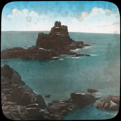 Caballeros armados Roca, Lands End, Cornualles, finales del siglo XIX o principios del siglo XX