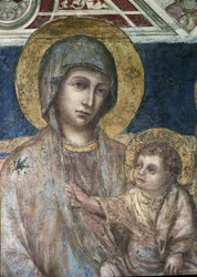 Maestà - detalle de la virgen y el niño fresco por Cimabue (Cenni di Pepo) 1278-1280 Asís, Basílica de San Francisco, Iglesia Inferior