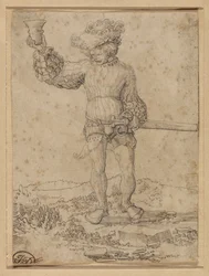 Soldado mercenario en un paisaje