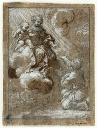 La Virgen y el Niño en gloria apareciendo a un joven arrodillado