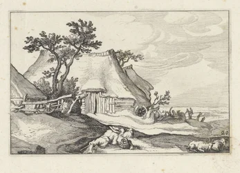 Granja y pastor con ovejas y cabras
Paisajes con granjas (título de la serie)