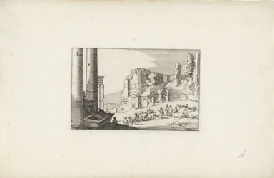 Paisaje de colinas con una fuente y pastores
Paisajes italianos con ruinas (título de la serie)
Variae antiquitates Romanae (título de la serie en el objeto)