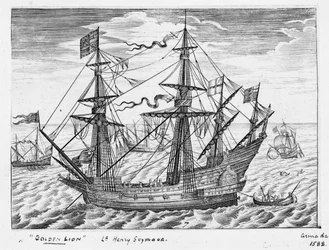 Buque de 40 cañones "León" (1557, también conocido como "León de Oro"), mediados del siglo XVII (grabado)