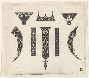 Estampa de bordado negro con ocho motivos, ca. 1620.