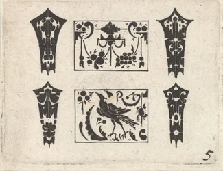 Impresión de Blackwork con un patrón simétrico de Schweifwerk, ca. 1620