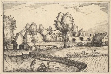 Camino a lo largo de un campo, placa 16 de Regiunculae et Villae Aliquot Ducatus Brabantiae, ca. 1610