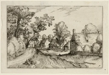 A Village Road, lámina siete después de Cuadros de granjas, casas de campo y aldeas rústicas (Praediorum villarum et rusticarum casularum icones)