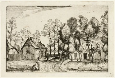 Paisaje con árboles cortados, lámina diecisiete según Cuadros de granjas, casas de campo y aldeas rústicas (Praediorum villarum et rusticarum casularum icones)