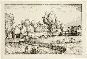 Camino a lo largo de un campo, lámina dieciséis después de Cuadros de granjas, casas de campo y aldeas rústicas (Praediorum villarum et rusticarum casularum icones)