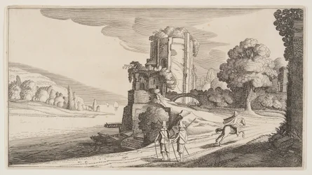 Torre redonda sobre un río, de Paisajes (Playsante Lantschappen)
