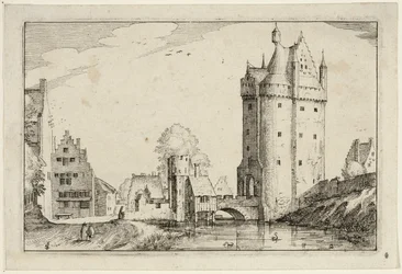 Puerta de la ciudad, lámina dos después de Cuadros de granjas, casas de campo y aldeas rústicas (Praediorum villarum et rusticarum casularum icones)