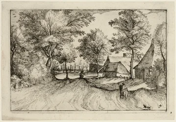 Village Road, lámina cuatro después de Cuadros de granjas, casas de campo y aldeas rústicas (Praediorum villarum et rusticarum casularum icones)