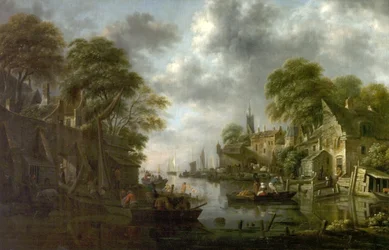 Escena fluvial con barcos y figuras, 1665