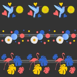 Pájaros, flores, manchas y rayas