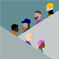 Gente en la escalera mecánica