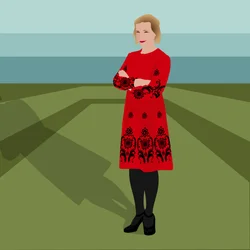 Retrato de Lucy Worsley, historiadora inglesa, autora, curadora jefe conjunta en Historic Royal Palaces y presentadora de televisión