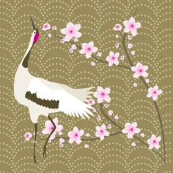 El cerezo en flor y la grulla