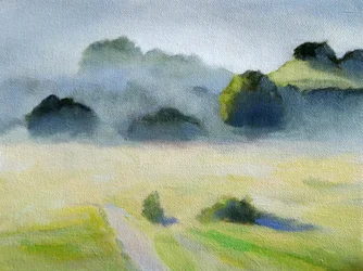 Paisaje matutino con niebla