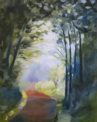 Sendero del bosque bañado por el sol
