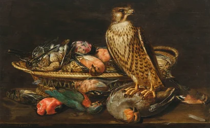 Clara Peeters Naturaleza muerta con halcón peregrino y pájaros